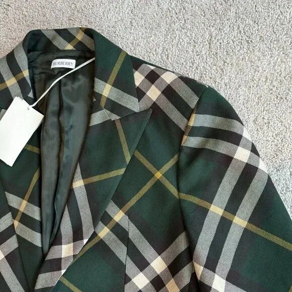 Burberry Green Nova Check Wool Single Breasted Sport Coat Jacket 52R NEW Blazer